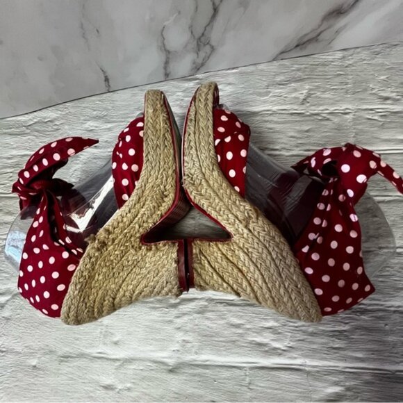 Irregular Choice “Diplo Cheesecake” Polka Dot Jute Espadrille Wedge Heels - Picture 4 of 16